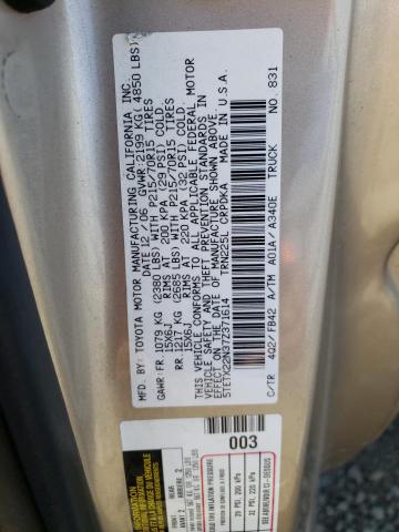 5TETX22N37Z371614 - 2007 TOYOTA TACOMA ACCESS CAB თაფლისფერი ფოტო 12