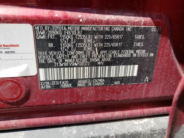 2T3W1RFV5MW130372 - 2021 TOYOTA RAV4 XLE BURGUNDY photo 13