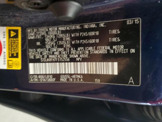 5TDJKRFH7FS152556 - 2015 TOYOTA HIGHLANDER XLE BLUE photo 13