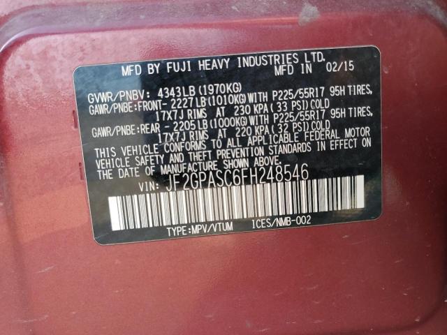 JF2GPASC6FH248546 - 2015 SUBARU XV CROSSTR SPORT LIMITED RED photo 14