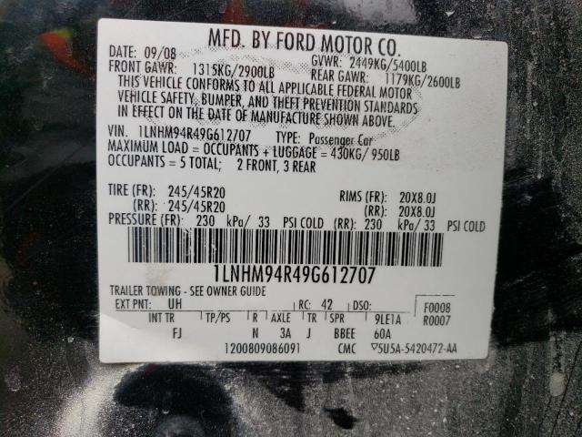 1LNHM94R49G612707 - 2009 LINCOLN MKS BLACK photo 12