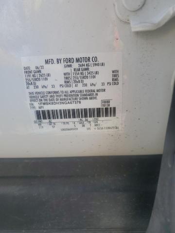 1FMSK8DH3NGA67378 - 2022 FORD EXPLORER XLT თეთრი ფოტო 13