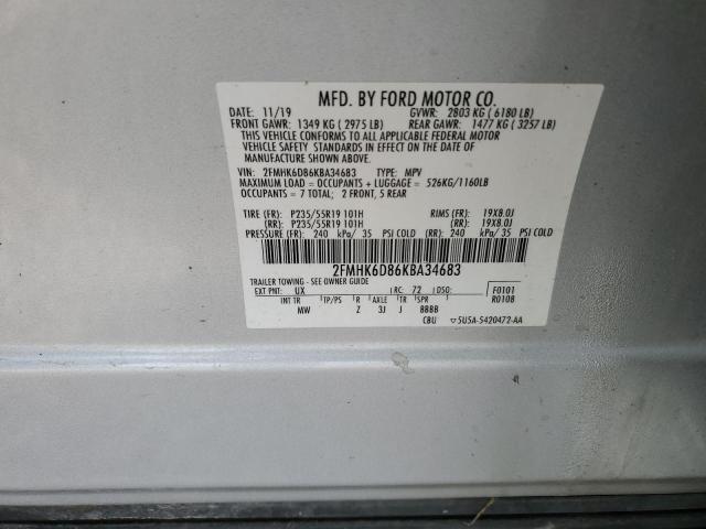 2FMHK6D86KBA34683 - 2019 FORD FLEX LIMITED Argent photo 12