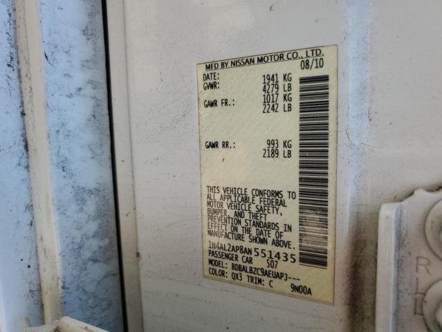 1N4AL2AP8AN551435 - 2010 NISSAN ALTIMA BASE 白色 照片 12