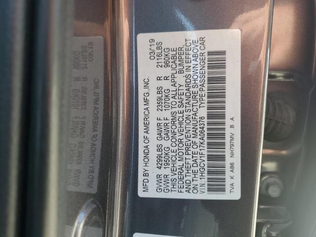 1HGCV1F17KA064376 - 2019 HONDA ACCORD LX Boz foto 13