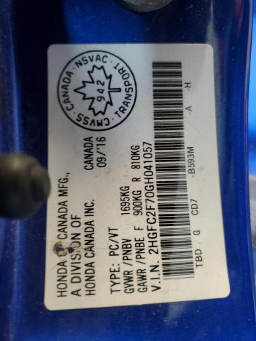 2HGFC2F70GH041057 - 2016 HONDA CIVIC EX 蓝色 照片 13