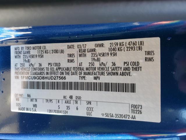 1FMCU9GD8HUD27566 - 2017 FORD ESCAPE SE BLUE photo 13