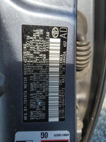 2T1BURHE9HC773911 - 2017 TOYOTA COROLLA L BLUE photo 12