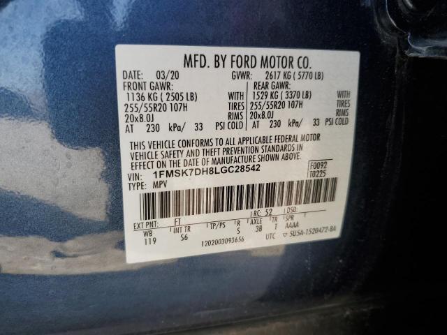 1FMSK7DH8LGC28542 - 2020 FORD EXPLORER XLT BLUE photo 13