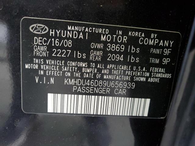 KMHDU46D89U656939 - 2009 HYUNDAI ELANTRA GLS BLACK photo 12