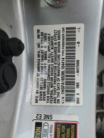 1HGFA16538L104414 - 2008 HONDA CIVIC LX 银色 照片 12