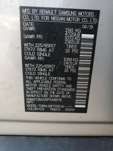 KNMAT2MV2KP548878 - 2019 NISSAN ROGUE S 银色 照片 14
