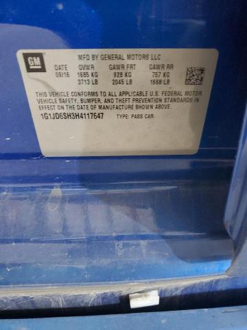 1G1JD6SH3H4117647 - 2017 CHEVROLET SONIC LT BLUE photo 12