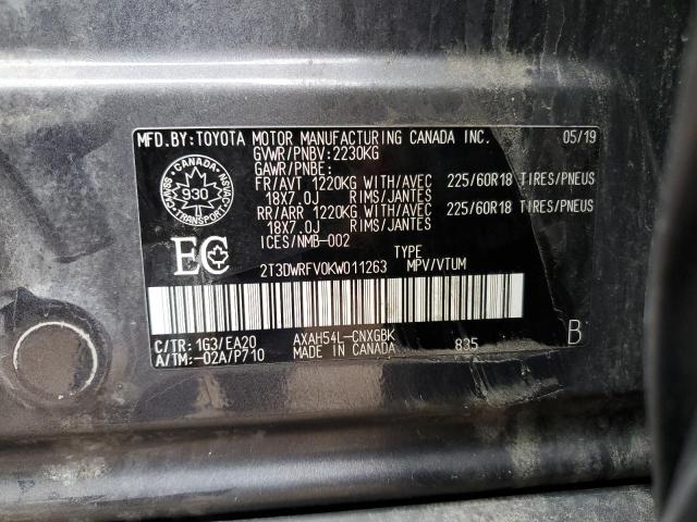 2T3DWRFV0KW011263 - 2019 TOYOTA RAV4 LIMITED Boz foto 14