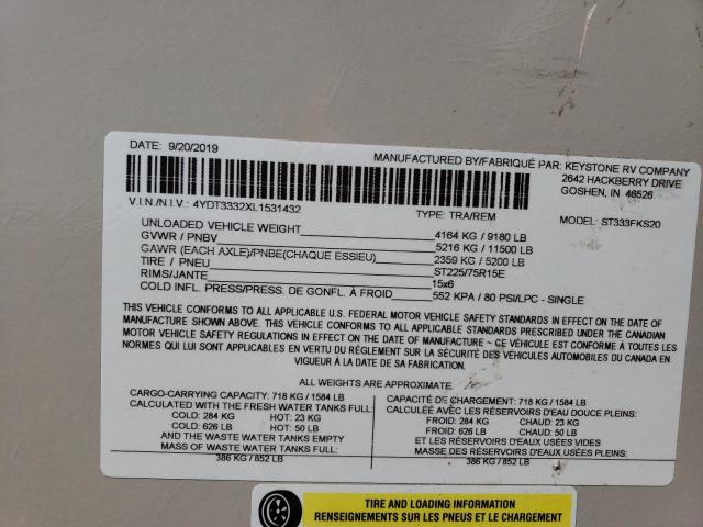 4YDT3332XL1531432 - 2020 KEYSTONE SPRINTER GRAY photo 10