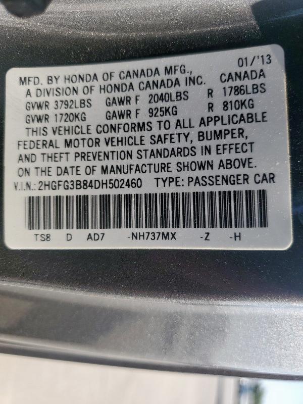 2HGFG3B84DH502460 - 2013 HONDA CIVIC EX SILVER photo 13