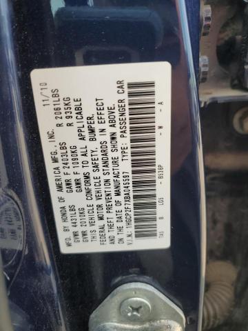 1HGCP2F7XBA045597 - 2011 HONDA ACCORD EX ლურჯი ფოტო 12