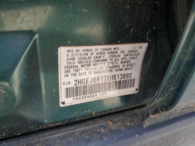2HGEJ6617XH513680 - 1999 HONDA CIVIC BASE GREEN photo 12
