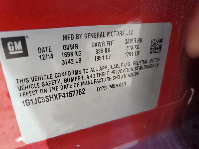 1G1JC5SHXF4157752 - 2015 CHEVROLET SONIC LT RED photo 13