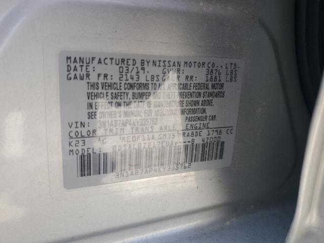 3N1AB7AP4KY335762 - 2019 NISSAN SENTRA S Gümüş fotoğraf 12