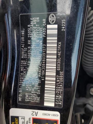 4T1BK3DB4BU391273 - 2011 TOYOTA AVALON BASE BLACK photo 12