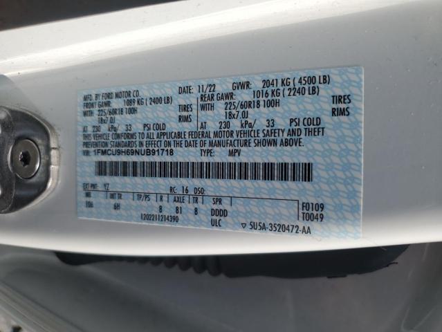 1FMCU9H69NUB91718 - 2022 FORD ESCAPE SEL Սպիտակ լուսանկար 13