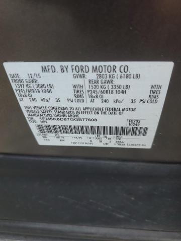 1FM5K8D87GGB77608 - 2016 FORD EXPLORER XLT ყავისფერი ფოტო 13