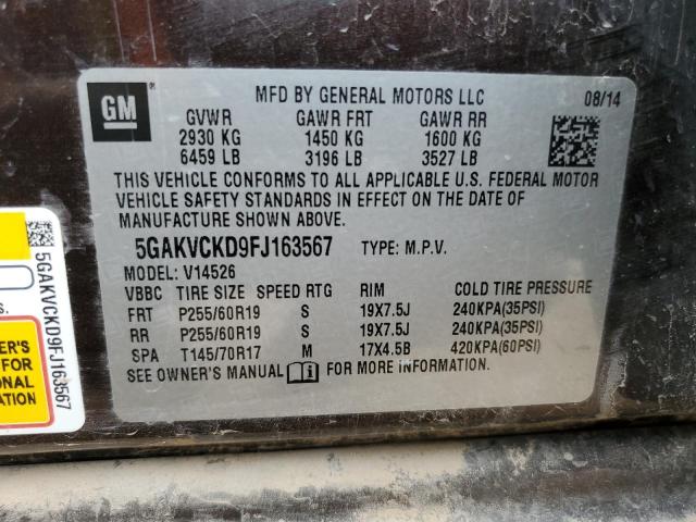 5GAKVCKD9FJ163567 - 2015 BUICK ENCLAVE ნაცრისფერი ფოტო 13