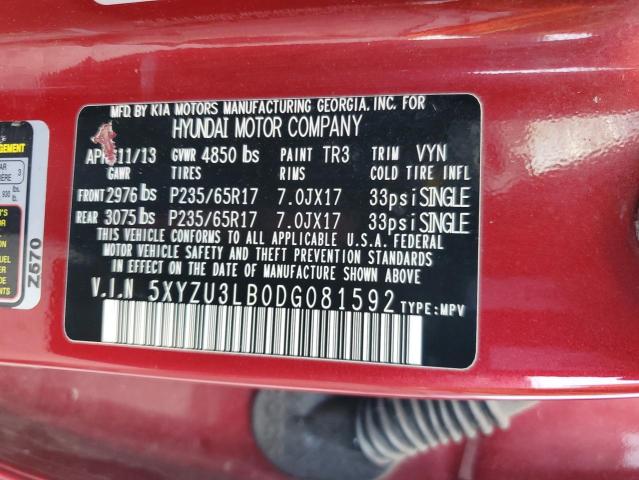 5XYZU3LB0DG081592 - 2013 HYUNDAI SANTA FE S RED photo 13