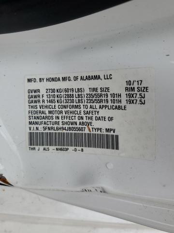 5FNRL6H94JB055607 - 2018 HONDA ODYSSEY ELITE Սպիտակ լուսանկար 13