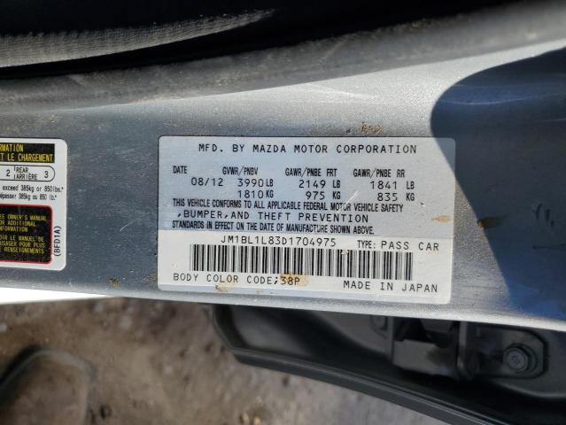 JM1BL1L83D1704975 - 2013 MAZDA 3 I GRAY photo 12