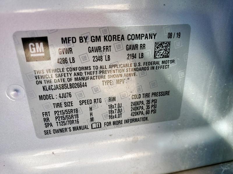 KL4CJASB5LB026644 - 2020 BUICK ENCORE PREFERRED SILVER photo 13