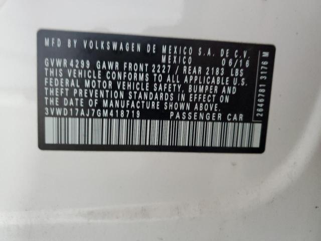 3VWD17AJ7GM418719 - 2016 VOLKSWAGEN JETTA SPORT თეთრი ფოტო 12