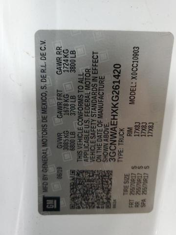 3GCNWAEHXKG261420 - 2019 CHEVROLET SILVERADO C1500 თეთრი ფოტო 12