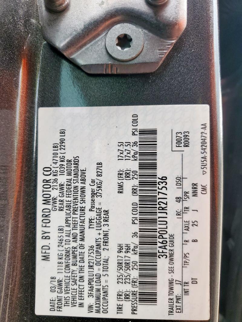 3FA6P0LU1JR217536 - 2018 FORD FUSION SE HYBRID Boz foto 13