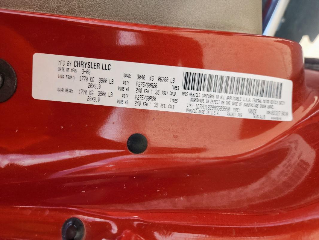 1D7HU18298S583550 - 2008 DODGE RAM 1500 ST ORANGE photo 13