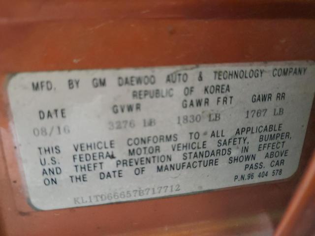 KL1TD66657B717712 - 2007 CHEVROLET AVEO BASE ORANGE photo 12