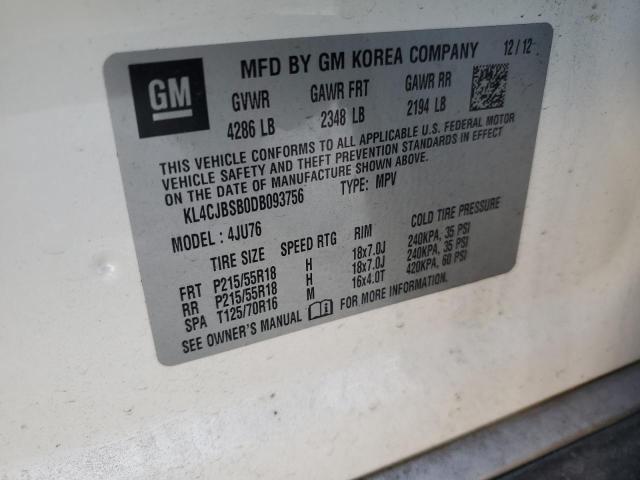 KL4CJBSB0DB093756 - 2013 BUICK ENCORE CONVENIENCE თეთრი ფოტო 12