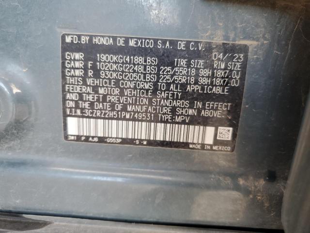 3CZRZ2H51PM749531 - 2023 HONDA HR-V SPORT ლურჯი ფოტო 13