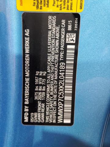 WMWXP7C5XK2L04189 - 2019 MINI COOPER S 蓝色 照片 12