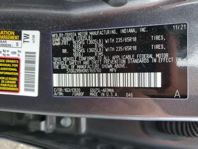 5TDGZRBH0NS169760 - 2022 TOYOTA HIGHLANDER XLE Գրաֆիտ լուսանկար 13