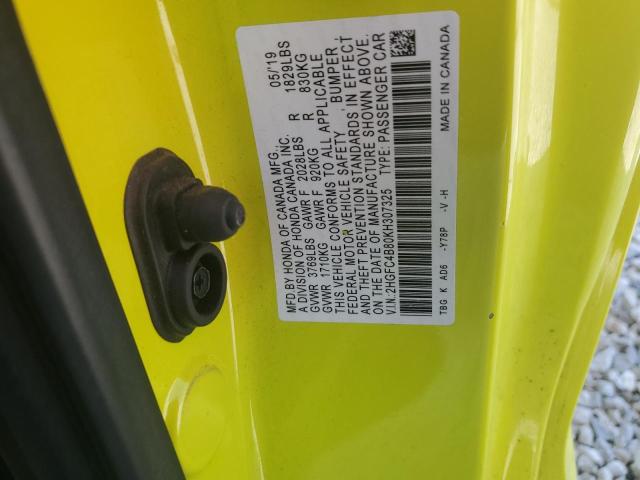 2HGFC4B80KH307325 - 2019 HONDA CIVIC SPORT 绿色 照片 12