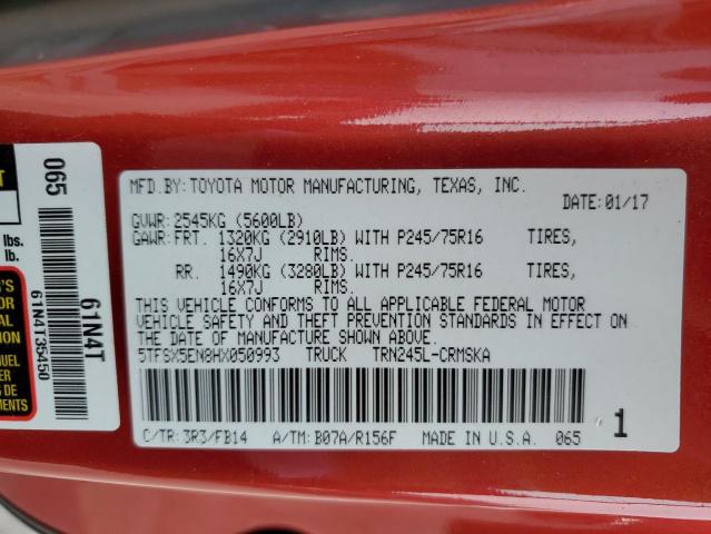 5TFSX5EN8HX050993 - 2017 TOYOTA TACOMA ACCESS CAB Rojo foto 13