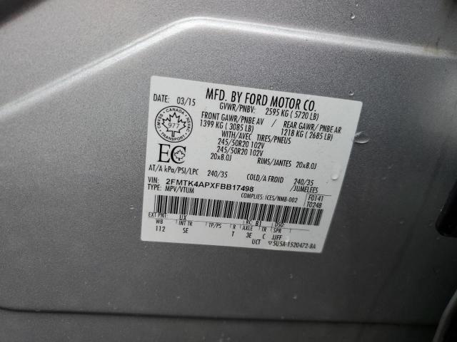 2FMTK4APXFBB17498 - 2015 FORD EDGE SPORT SILVER photo 13