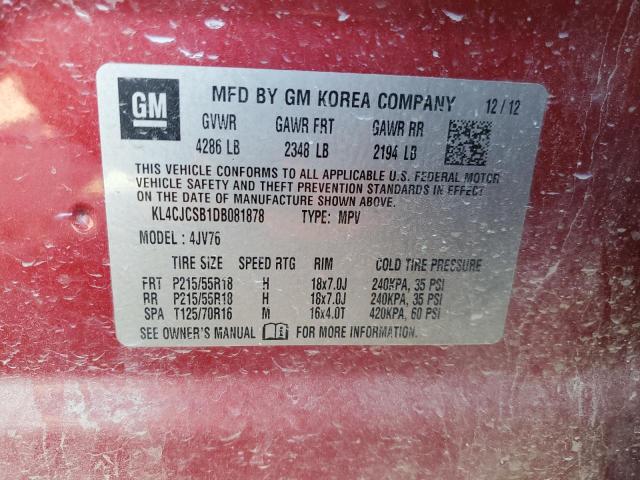 KL4CJCSB1DB081878 - 2013 BUICK ENCORE RED photo 13