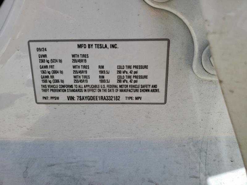 7SAYGDEE1RA332182 - 2024 TESLA MODEL Y 白色 照片 13