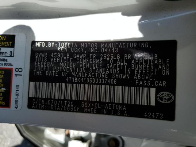 4T1BK1EB6DU037406 - 2013 TOYOTA AVALON BASE 白色 照片 12