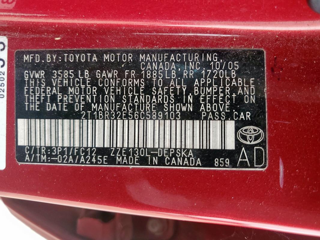 2T1BR32E56C589103 - 2006 TOYOTA COROLLA CE 红色 照片 13