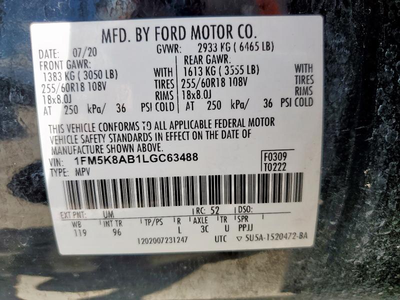 1FM5K8AB1LGC63488 - 2020 FORD EXPLORER POLICE INTERCEPTOR Bicolor foto 13