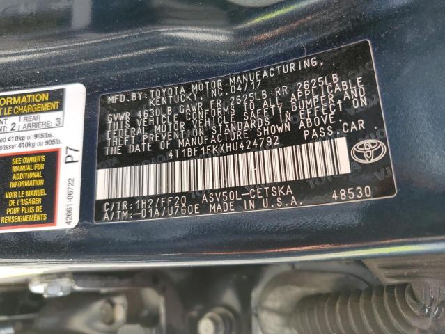 4T1BF1FKXHU424792 - 2017 TOYOTA CAMRY LE BLACK photo 12